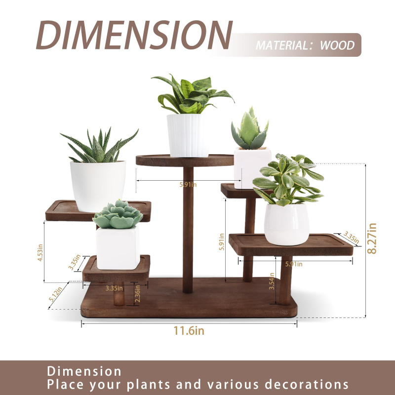 Suport de plante din lemn masiv cu 3 etaje pentru interior — pentru suculente și plante verzi, suport pe podea, depozitare multifuncțională (Material: lemn; Număr de niveluri: 3; Montaj: podea; Funcție: multifuncțional; Stil: creativ)