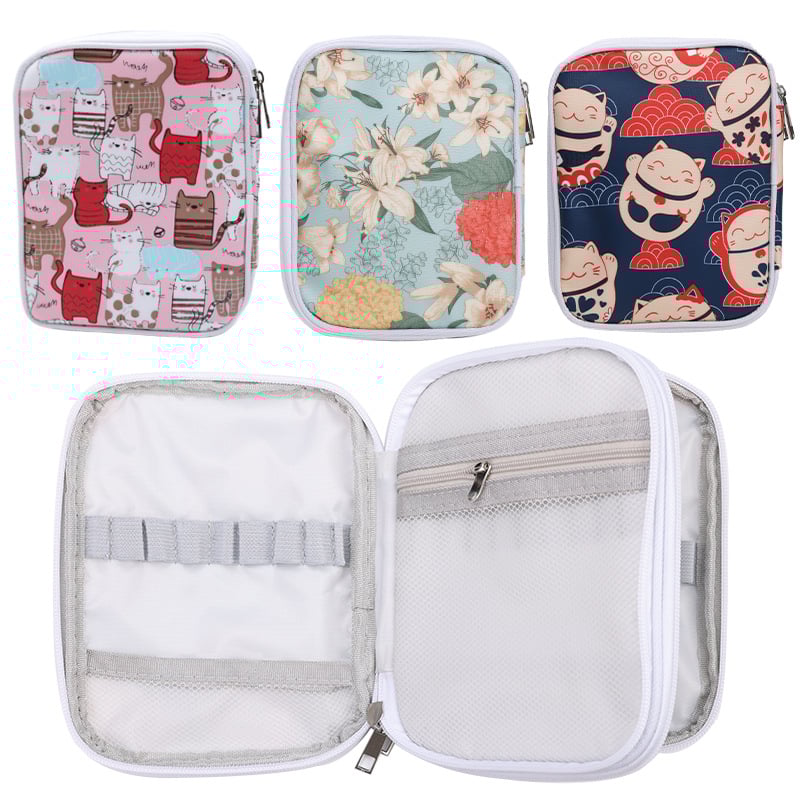 Dvimauktė mezgimo įrankių laikymo rankinė – rankų darbo DIY organizatorius mezgimo kilpoms ir mezgimo adatoms (lankstoma, audinys be medvilnės, japonų stilius)