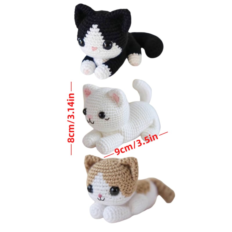 Χειροποίητη κούκλα πλεκτή με τρία μικρά σακίδια γάτας και σκύλου, κορίτσι με ροζ-μπλε μαλλιά — Ακρυλικό νήμα πλεξίματος για το χέρι, Τεχνική: Semi-Worsted, Μορφή νήματος: Skein, Κωδικός προϊόντος: YB