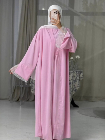 Αμπάγια δύο τεμαχίων με floral patchwork, δαντελένιο τελείωμα, μακριά μανίκια, πολυεστέρας 95%+, κωδ. K118