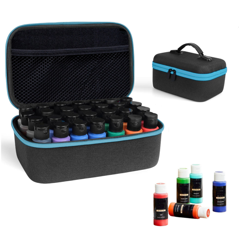EVA kietos korpuso dėžutė rašalo buteliams, kubo formos, 28 skyrių, daugiafunkcinis kelioninis organizatorius su rankena