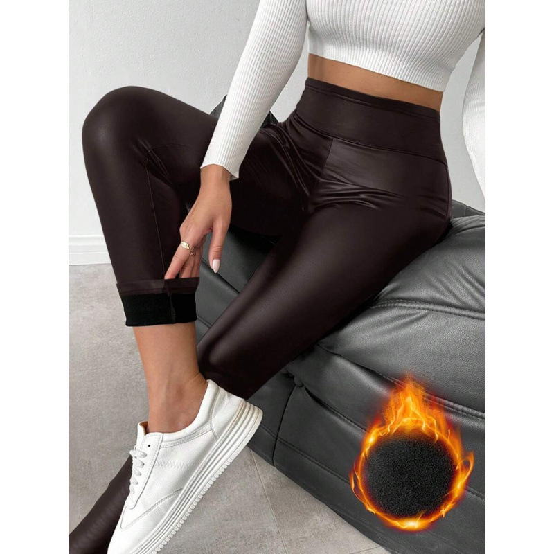 Sieviešu bikses ar siltu oderi, elastīgs viduklis, 9/10 garums, brīvs piegriezums, retro stils