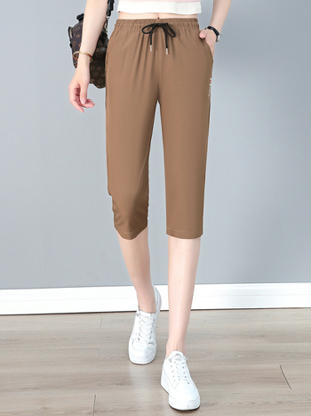 Дамски капри панталони с висока талия и прав силует, лека полиестерна материя (95%+)