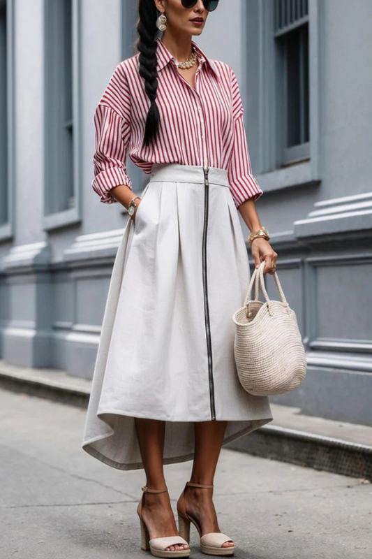 Nereguliarus midi sijonas, vienos spalvos poliesteris (95%+), verslo kasdieniam stiliui