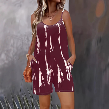 Salopetă cu imprimeu tie-dye neregulat, buzunare, bretele, talie înaltă, lungime capri