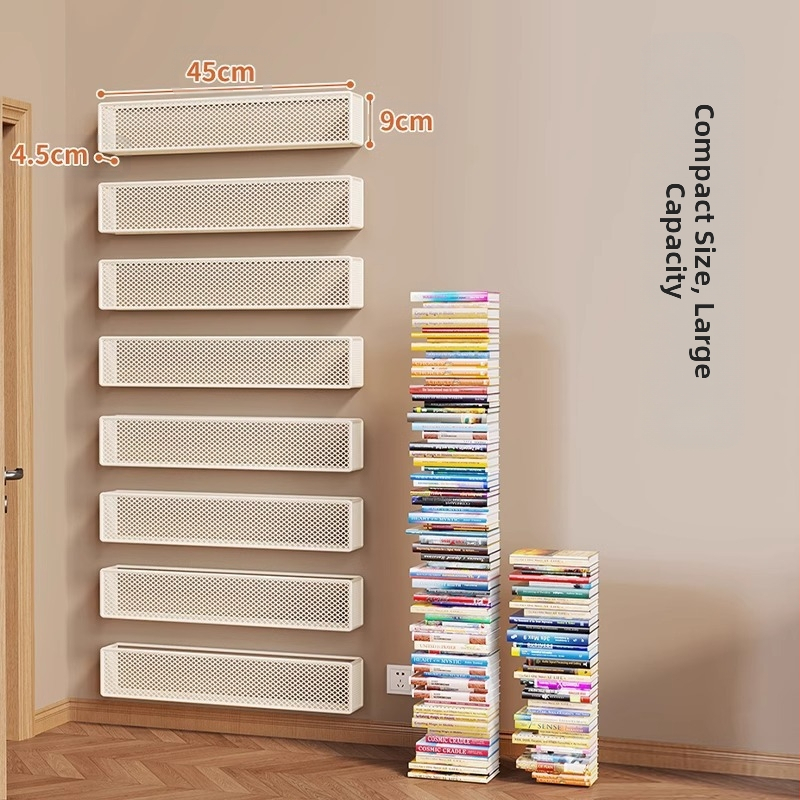 Polica na knihy na stenu, extrémne úzka, kovový dekoratívny organizér pre detské ilustrované knihy, nordický štýl (Model 20204589 • Značka Source and Wood • Materiál: železo)