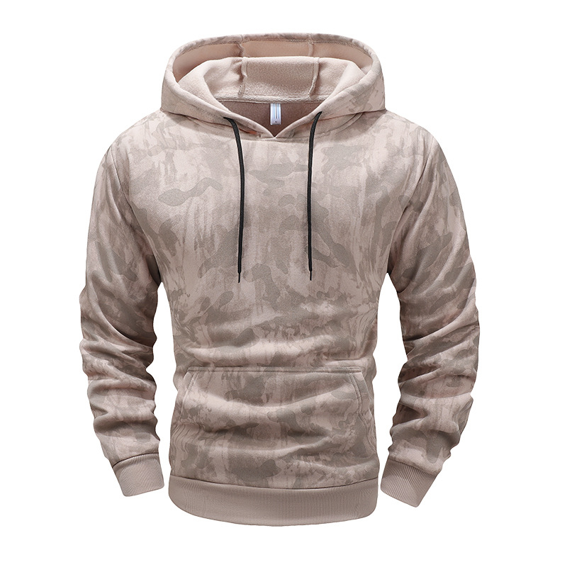 Hanorac bărbați cu glugă din Corduroy, imprimeu camuflaj, 96% poliester, căptușeală fleece, stil coreean