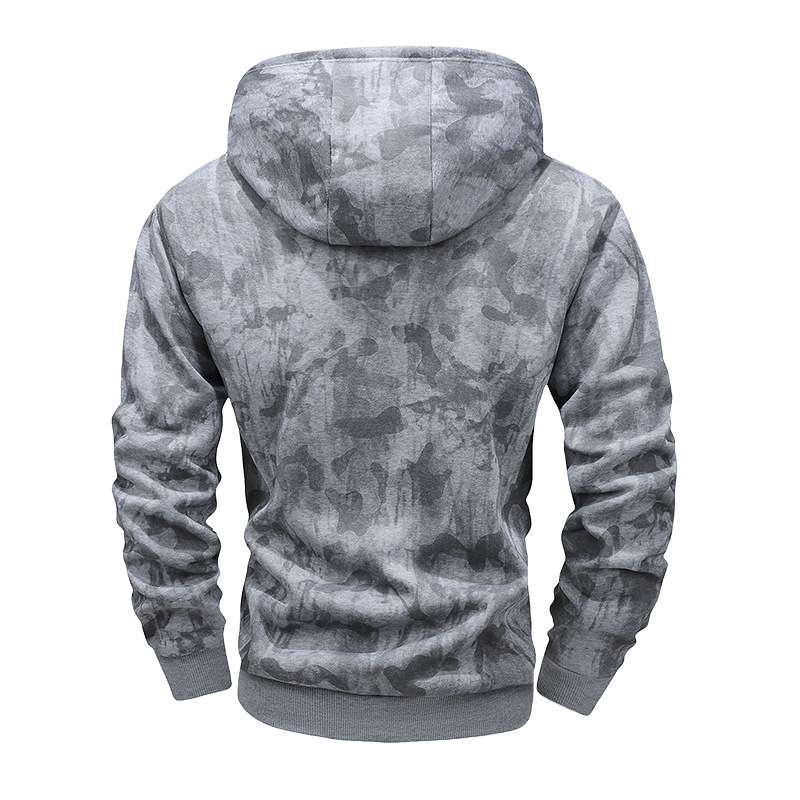 Hanorac bărbați cu glugă din Corduroy, imprimeu camuflaj, 96% poliester, căptușeală fleece, stil coreean