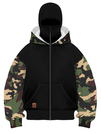 Ανδρικό φούτερ φλις με κουκούλα σε καμουφλάζ, άνετη γραμμή, 100% πολυεστέρας, παχύτερο ύφασμα, φθινοπωρινό ένδυμα