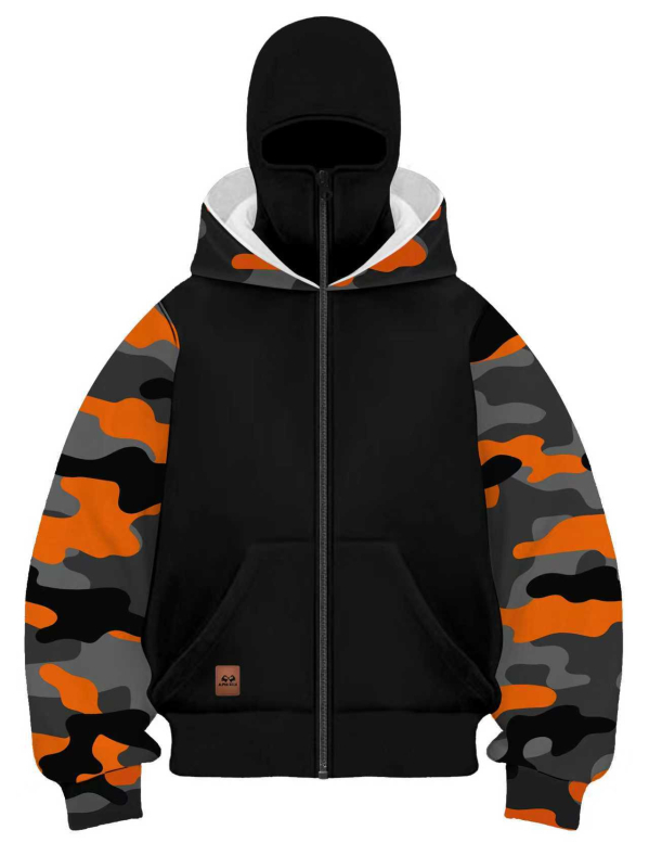 Kamufliažinis džemperis su gobtuvu vyrams, laisvas kirpimas, 100% poliesteris, storas audinys, rudens drabužiai