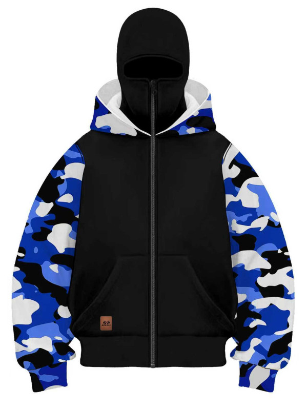 Kamufliažinis džemperis su gobtuvu vyrams, laisvas kirpimas, 100% poliesteris, storas audinys, rudens drabužiai