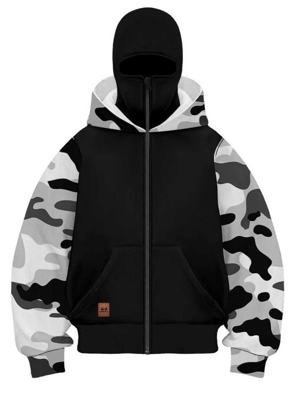 Kamufliažinis džemperis su gobtuvu vyrams, laisvas kirpimas, 100% poliesteris, storas audinys, rudens drabužiai