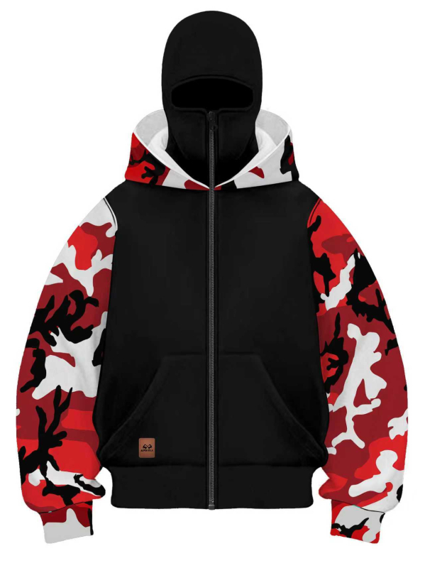 Kamufliažinis džemperis su gobtuvu vyrams, laisvas kirpimas, 100% poliesteris, storas audinys, rudens drabužiai