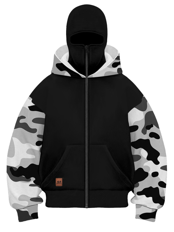 Kamufliažinis džemperis su gobtuvu vyrams, laisvas kirpimas, 100% poliesteris, storas audinys, rudens drabužiai