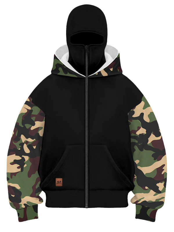 Kamufliažinis džemperis su gobtuvu vyrams, laisvas kirpimas, 100% poliesteris, storas audinys, rudens drabužiai