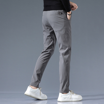 Ανδρικά casual παντελόνια, κορεατικού στυλ, ελαστικό Slim Fit, μέση μεσαία, μονόχρωμα, νάιλον ανάμιξη