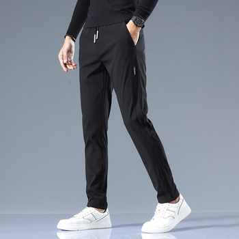 Ανδρικά casual παντελόνια, κορεατικού στυλ, ελαστικό Slim Fit, μέση μεσαία, μονόχρωμα, νάιλον ανάμιξη