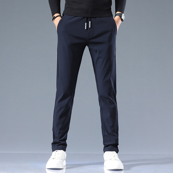 Ανδρικά casual παντελόνια, κορεατικού στυλ, ελαστικό Slim Fit, μέση μεσαία, μονόχρωμα, νάιλον ανάμιξη