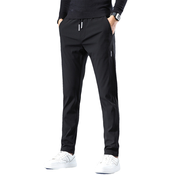 Ανδρικά casual παντελόνια, κορεατικού στυλ, ελαστικό Slim Fit, μέση μεσαία, μονόχρωμα, νάιλον ανάμιξη