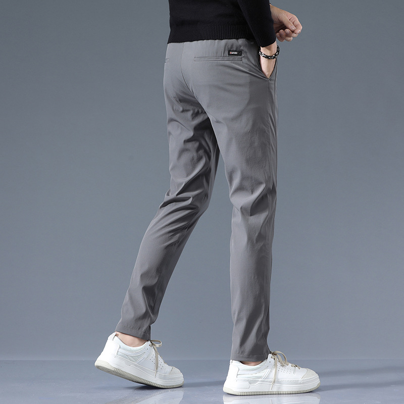 Vyrų laisvalaikio kelnės, Korėjos stiliaus, tamprios, slim fit, vidutinio juosmens, vienspalvės, nailono mišinys