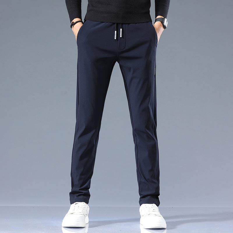 Vyrų laisvalaikio kelnės, Korėjos stiliaus, tamprios, slim fit, vidutinio juosmens, vienspalvės, nailono mišinys