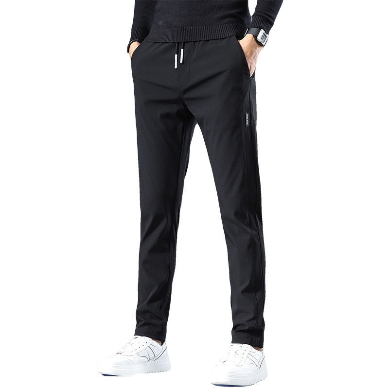 Vyrų laisvalaikio kelnės, Korėjos stiliaus, tamprios, slim fit, vidutinio juosmens, vienspalvės, nailono mišinys