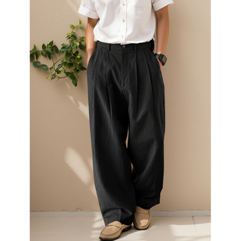 Ανδρικά casual παντελόνια, ελαστική μέση, επένδυση φλις, μακριά φαρδιά γραμμή, ύφασμα Λάικρα, για όλες τις εποχές