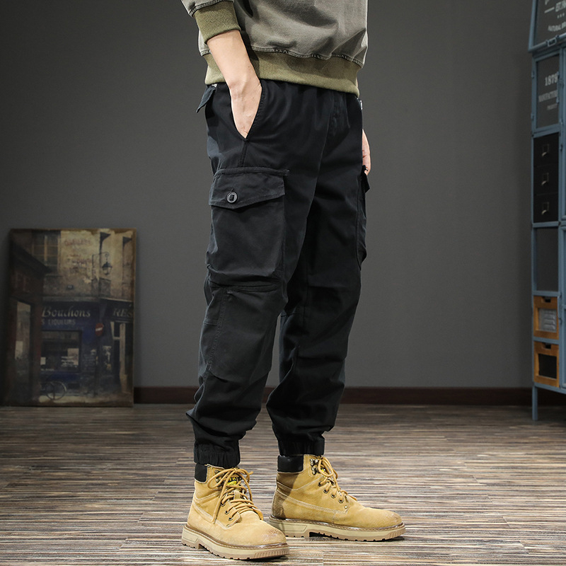 Pantaloni de lucru pentru bărbați, camuflaj, bumbac, talie medie, curea, închidere cu șnur, detalii cu buzunare