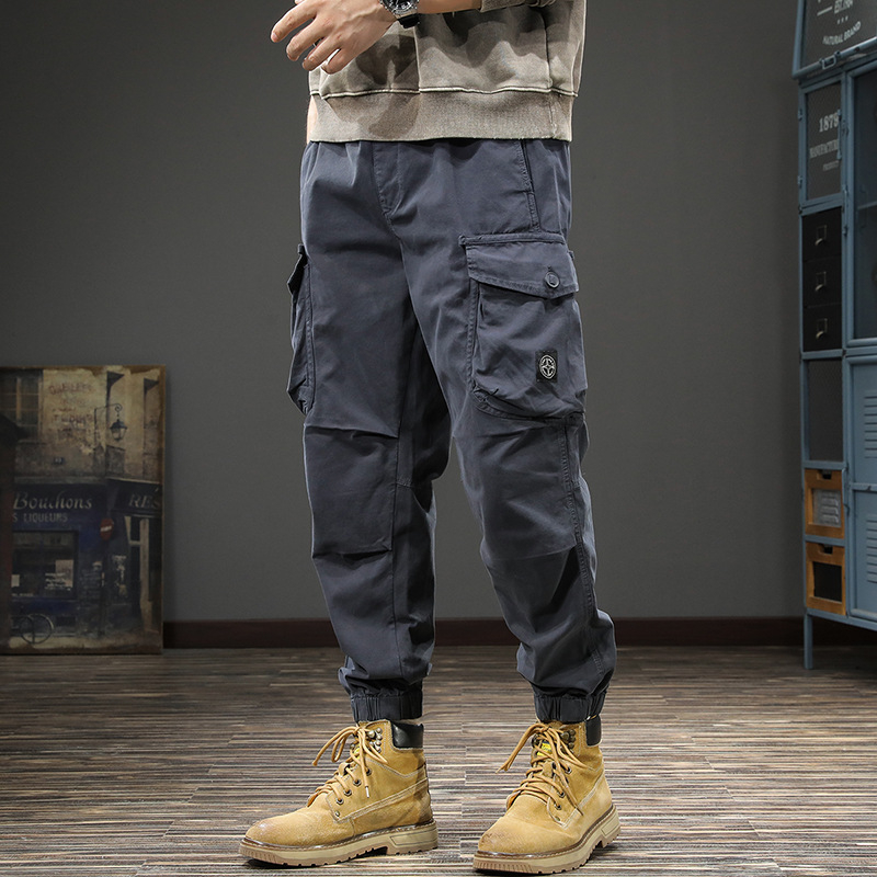 Pantaloni de lucru pentru bărbați, camuflaj, bumbac, talie medie, curea, închidere cu șnur, detalii cu buzunare