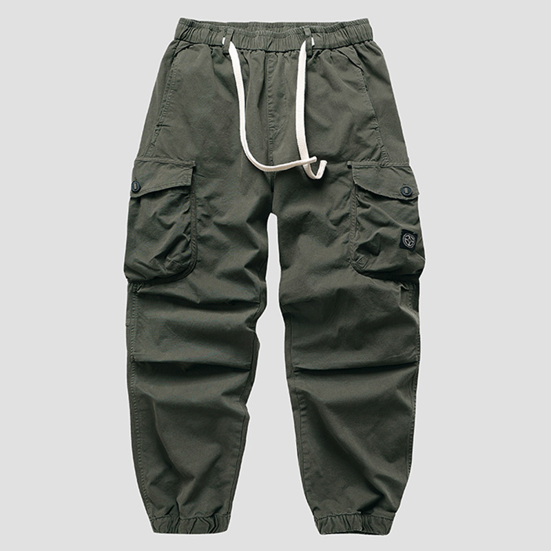 Pantaloni de lucru pentru bărbați, camuflaj, bumbac, talie medie, curea, închidere cu șnur, detalii cu buzunare