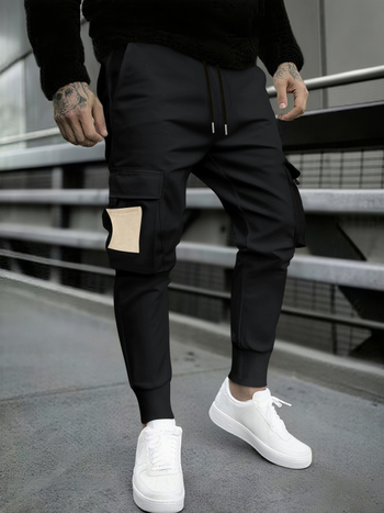 Ανδρικά cargo παντελόνια, χαλαρή γραμμή, κορδόνι στη μέση, στενά τελειώματα, πολυεστερική μίξη, χωρίς τσακίσεις, πολλές τσέπες, για όλες τις εποχές