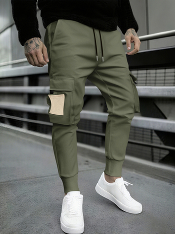 Ανδρικά cargo παντελόνια, χαλαρή γραμμή, κορδόνι στη μέση, στενά τελειώματα, πολυεστερική μίξη, χωρίς τσακίσεις, πολλές τσέπες, για όλες τις εποχές