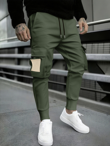 Ανδρικά cargo παντελόνια, χαλαρή γραμμή, κορδόνι στη μέση, στενά τελειώματα, πολυεστερική μίξη, χωρίς τσακίσεις, πολλές τσέπες, για όλες τις εποχές