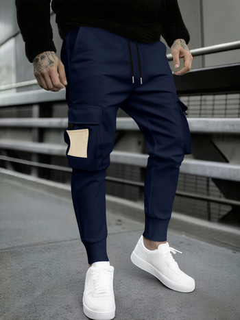 Ανδρικά cargo παντελόνια, χαλαρή γραμμή, κορδόνι στη μέση, στενά τελειώματα, πολυεστερική μίξη, χωρίς τσακίσεις, πολλές τσέπες, για όλες τις εποχές