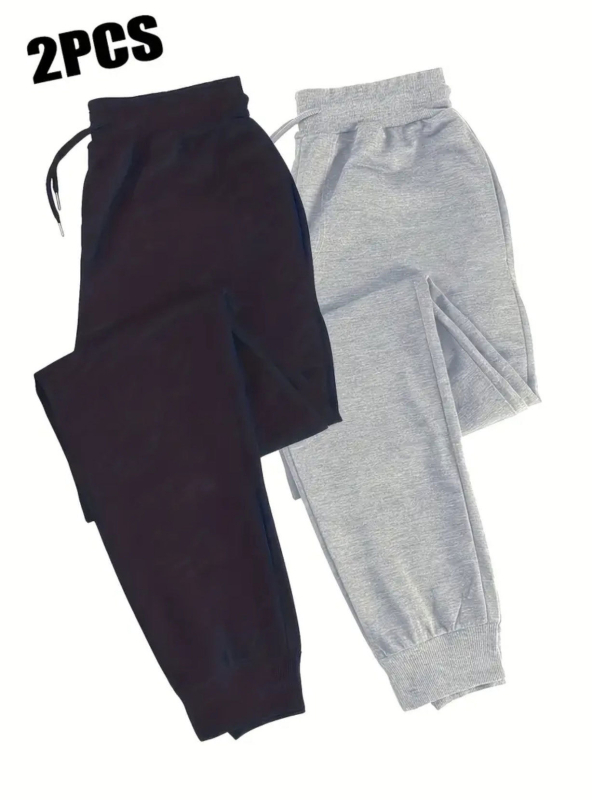 Мъжки дълги спортни панталони с флисово вътрешно поларено покритие, средна талия, втален силует, тесен крак