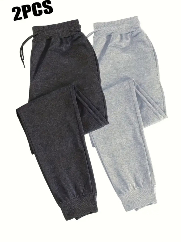 Мъжки дълги спортни панталони с флисово вътрешно поларено покритие, средна талия, втален силует, тесен крак