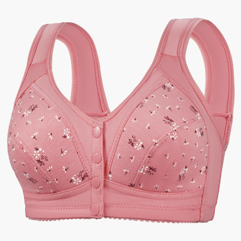 Βαμβακερό σουτιέν σπορ για γυναίκες μέσης ηλικίας και ηλικιωμένες, με μπροστινό κούμπωμα, λεπτές κάψες, εκτύπωση, χωρίς μεταλλικό σύρμα