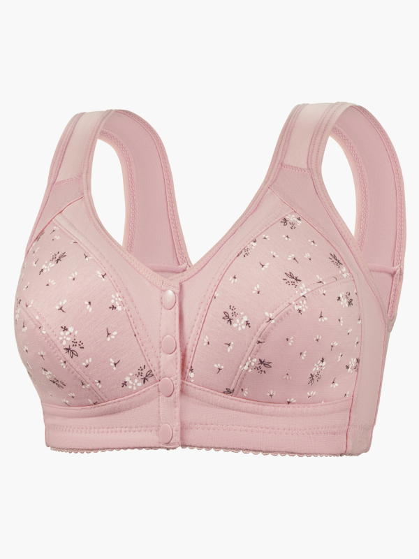 Βαμβακερό σουτιέν σπορ για γυναίκες μέσης ηλικίας και ηλικιωμένες, με μπροστινό κούμπωμα, λεπτές κάψες, εκτύπωση, χωρίς μεταλλικό σύρμα