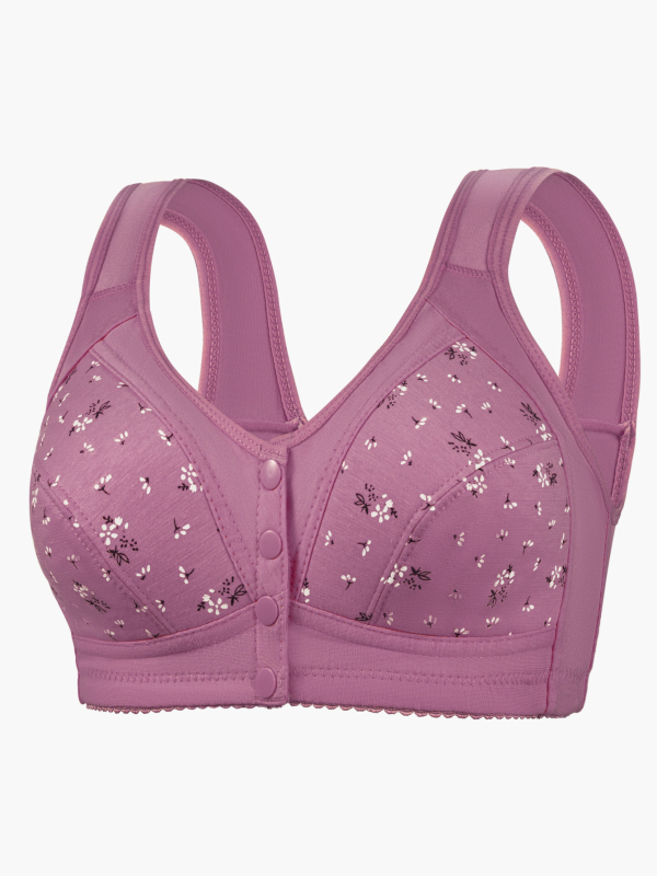 Βαμβακερό σουτιέν σπορ για γυναίκες μέσης ηλικίας και ηλικιωμένες, με μπροστινό κούμπωμα, λεπτές κάψες, εκτύπωση, χωρίς μεταλλικό σύρμα