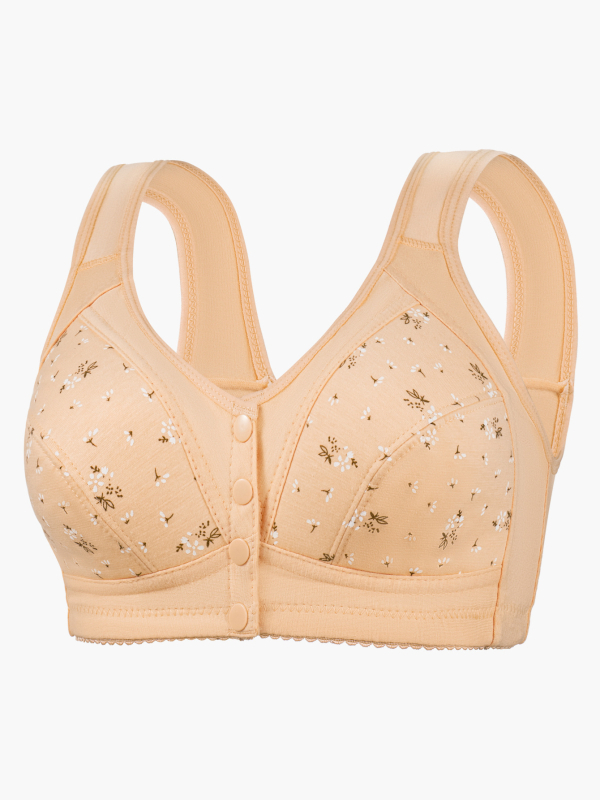 Βαμβακερό σουτιέν σπορ για γυναίκες μέσης ηλικίας και ηλικιωμένες, με μπροστινό κούμπωμα, λεπτές κάψες, εκτύπωση, χωρίς μεταλλικό σύρμα