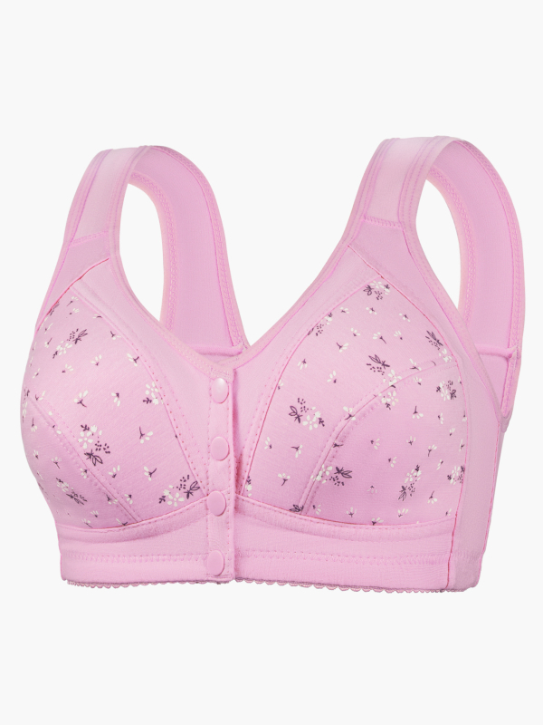 Βαμβακερό σουτιέν σπορ για γυναίκες μέσης ηλικίας και ηλικιωμένες, με μπροστινό κούμπωμα, λεπτές κάψες, εκτύπωση, χωρίς μεταλλικό σύρμα