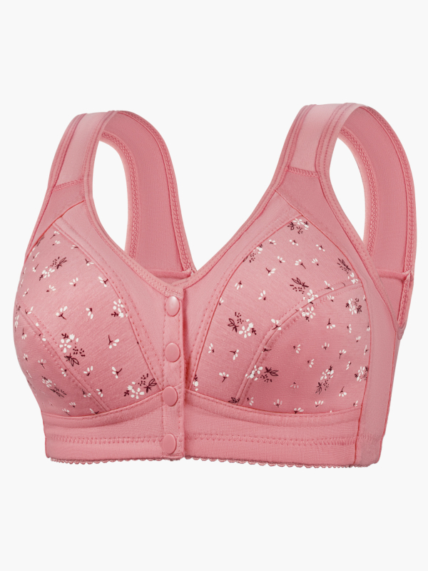 Βαμβακερό σουτιέν σπορ για γυναίκες μέσης ηλικίας και ηλικιωμένες, με μπροστινό κούμπωμα, λεπτές κάψες, εκτύπωση, χωρίς μεταλλικό σύρμα