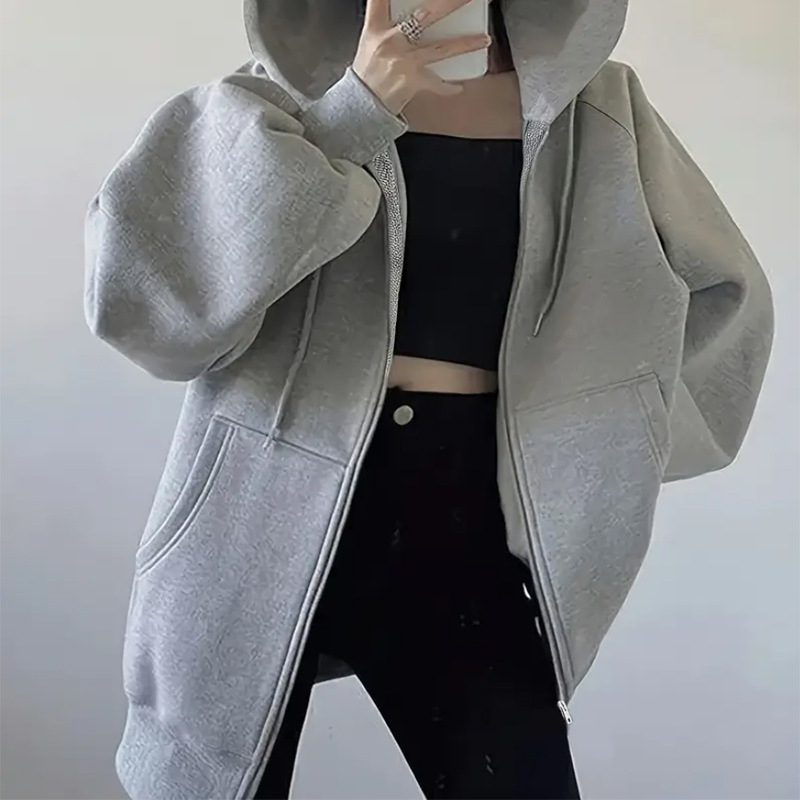 Gobtuvu fliso džemperis – laisvas kirpimas, ilgos rankovės, užtrauktukas, poliesteris, kasdienio stiliaus kardiganas