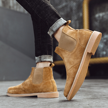 Άνδρες Chelsea μποτάκια με επένδυση φλίς, γνήσιο δέρμα επάνω, σόλα καουτσούκ, Goodyear Welt