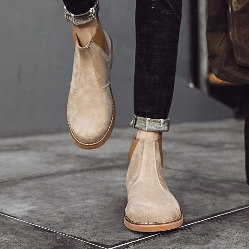 Férfi Chelsea csizma fleece béléssel, valódi bőr felső, gumi talp, Goodyear Welt