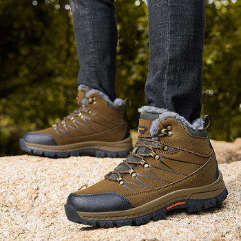 Χειμερινά μποτάκια χιονιού υψηλού ύψους, δερμάτινο επάνω μέρος, καουτσούκ σόλα, στρογγυλό δάχτυλο, χαμηλό τακούνι, ζεστά, καθημερινά