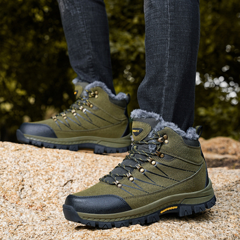 Χειμερινά μποτάκια χιονιού υψηλού ύψους, δερμάτινο επάνω μέρος, καουτσούκ σόλα, στρογγυλό δάχτυλο, χαμηλό τακούνι, ζεστά, καθημερινά