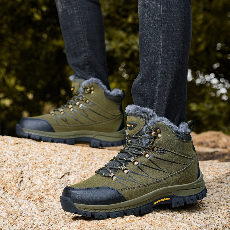 Χειμερινά μποτάκια χιονιού υψηλού ύψους, δερμάτινο επάνω μέρος, καουτσούκ σόλα, στρογγυλό δάχτυλο, χαμηλό τακούνι, ζεστά, καθημερινά