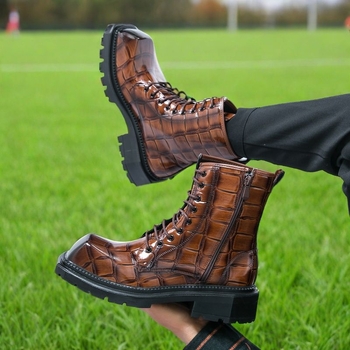 Ανδρικά μποτάκια Martin, μεσαίου ύψους, επάνω μέρος από δέρμα μικροϊνό, σόλα από καουτσούκ, εσωτερικό λατέξ, διαπνέοντα και ζεστά, κορεατικό στυλ με παχιά σόλα