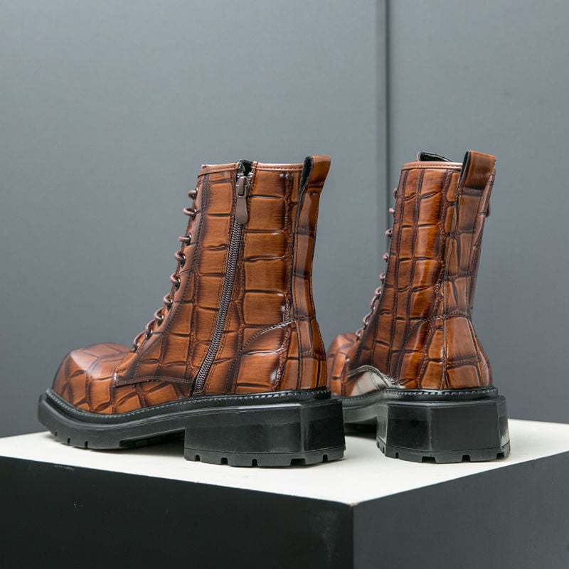 Férfi Martin csizmák, középmagas szár, mikroszálas felsőrész, gumírozott talp, latex talpbetét, légáteresztő és meleg, koreai stílusú vastag talppal